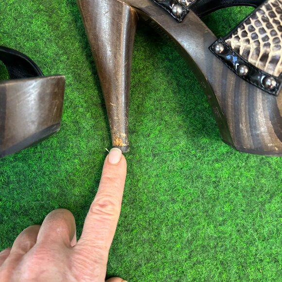 Dior Feline Snakeskin Python Sandals Heels Platform Slingback Shoes 37.5 - Picture 9 of 13